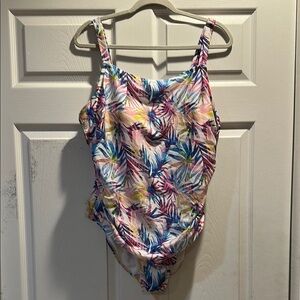 Catherine Malandrino Tropical Ruched Side One-Piece Swimsuit 2X